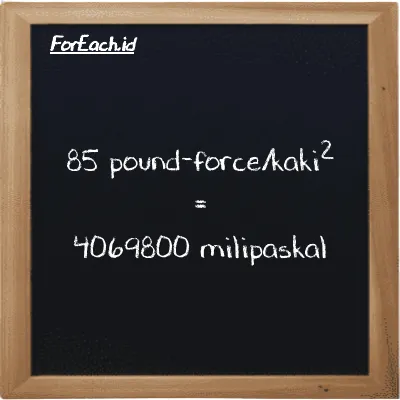 85 pound-force/kaki<sup>2</sup> setara dengan 4069800 milipaskal (85 lbf/ft<sup>2</sup> setara dengan 4069800 mPa)
